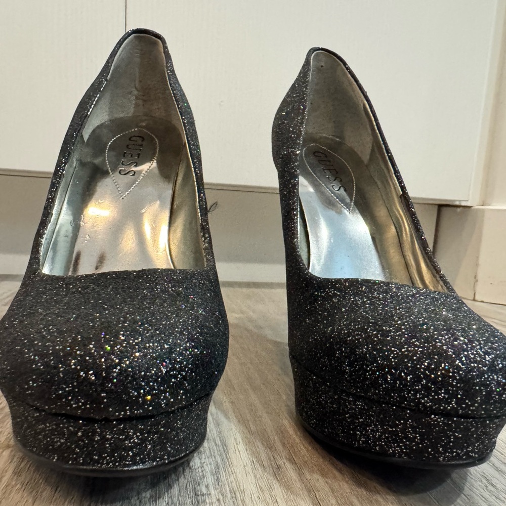 GUESS Sparkling Black Glitter Heels